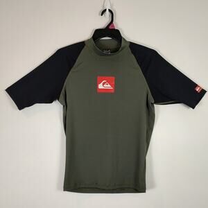 VTG Y2K Quiksilver army green surfer boardwear compression surf shirt mens XL